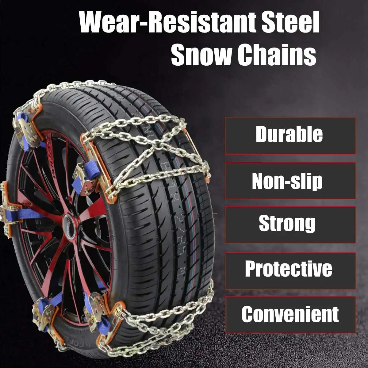 2PCS Portable Universal Steel Anti Skid Security Emergency Traction Tyre Tire Snow Chains for Car Truck Snowfield Muddy Icing Sand Road 