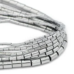 Silver Natural Stone Hematite Cylinder Spacer Beads - 6X4mm About 60pcs (Silver)