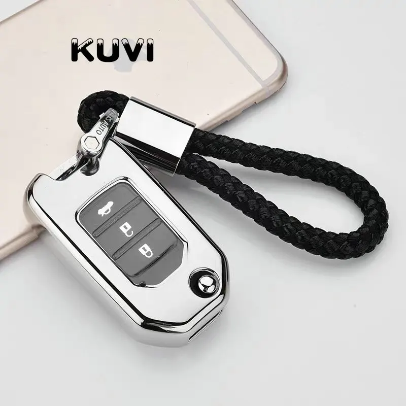 ТПУ чехол для ключей защитный чехол для Honda Civic CR-V HR-V Accord jade Crider Odyssey- дистанционная защита - Название цвета: silver with keychain