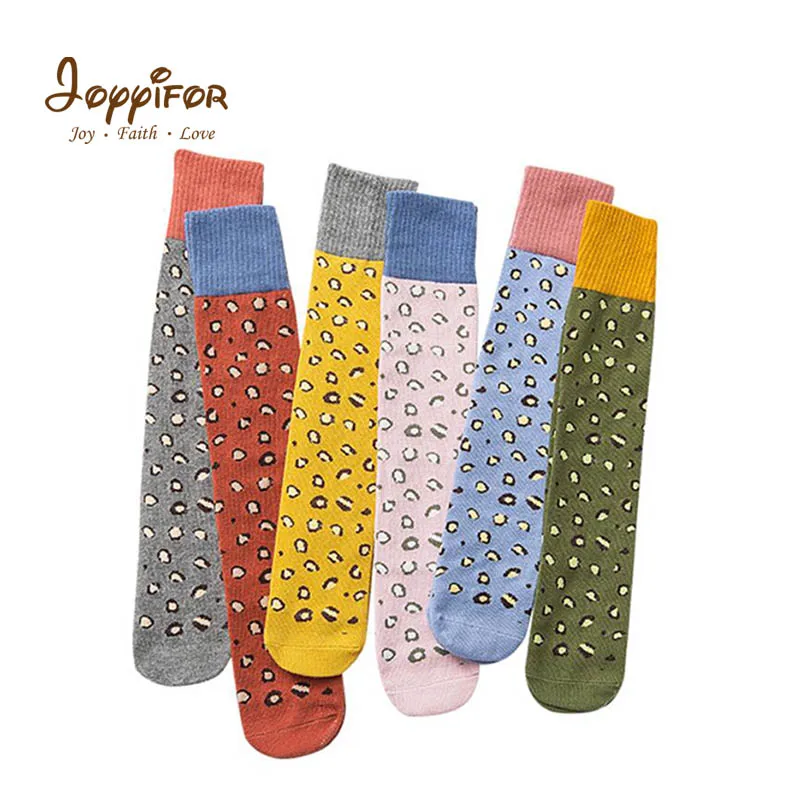 Joyifor/Детские хлопковые носки с леопардовым принтом и надписью «Улыбка» гольфы до колена, милые гольфы детские носки для девочек