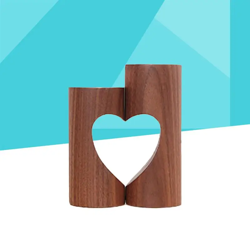 1 Pair Wooden Candle Holder Couples Romantic Hallow Heart Candlestick Holder For Home Desk Wedding Decoration