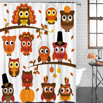 

Cartoon Bath Curtain Owl Branches Shower Curtain Waterproof Polyester Fabric Bathroom Decor