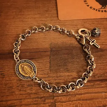 

Raven S925 Sterling Silver American Street Virgin Mary Vintage Bracelet, Religious Supplies