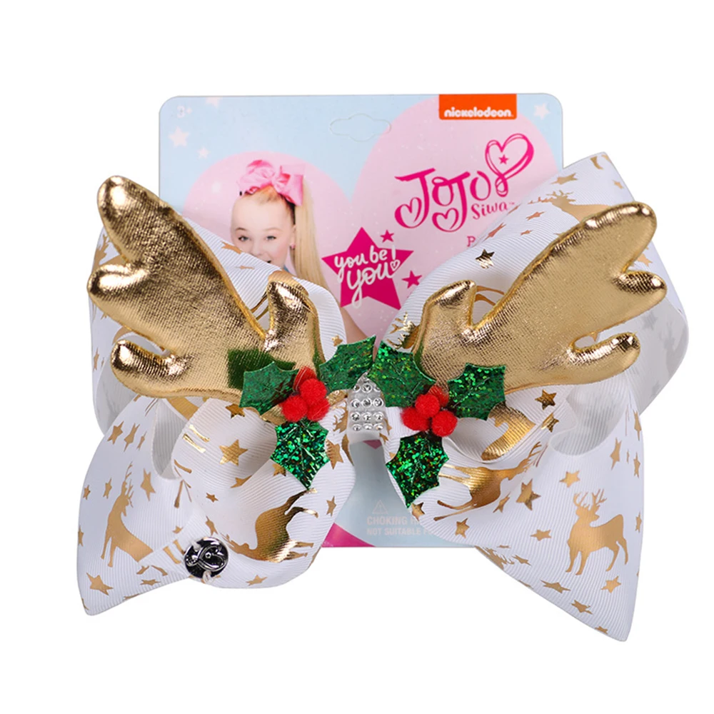 

8" Hair Clip for Girls with Claw Hairpins Christmas Deer Horn Large Hair Bow Antler Ribbon Knot Kids Hair Accessories