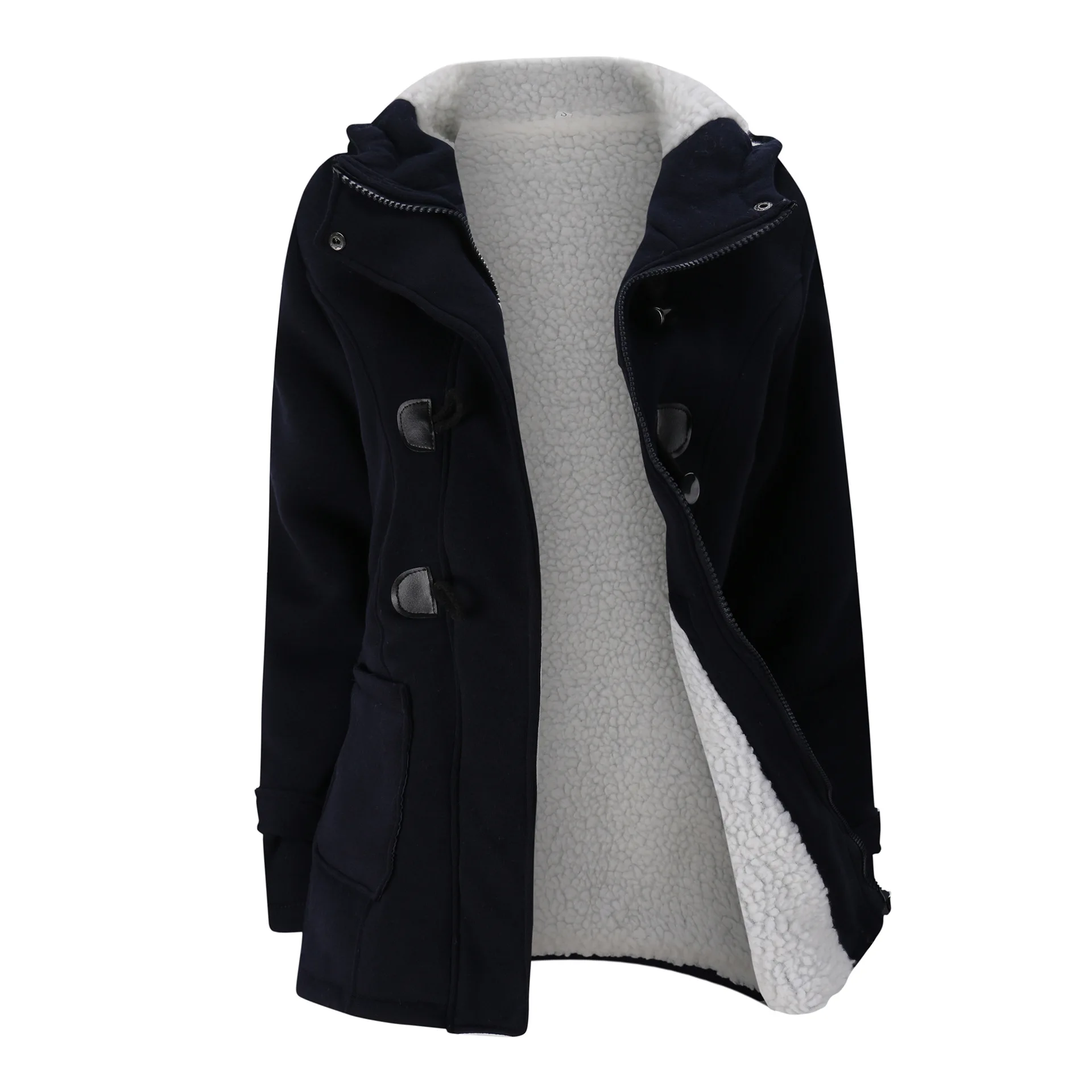 Зимняя парка с капюшоном, женское длинное плюшевое пальто, толстая зимняя хлопковая куртка, Женская Повседневная однотонная куртка размера плюс - Цвет: deepblue