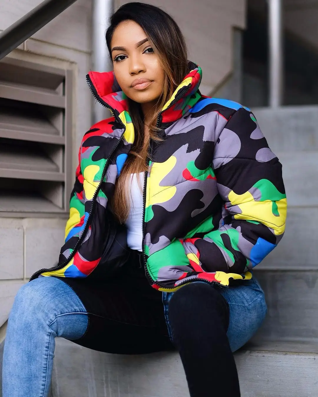 Зимняя цветная камуфляжная куртка, пальто, модная водолазка, шорты, женский пуховик, Теплая мужская парка, одежда для пар размера плюс S-3XL