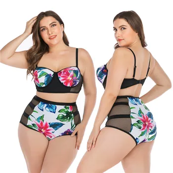 

Sexy Print Swimsuit Plus Size Swimwear Women High Waist Push Up Two pieces Bathing Suit Beachwear Bikinis Floral Biquini 4XL