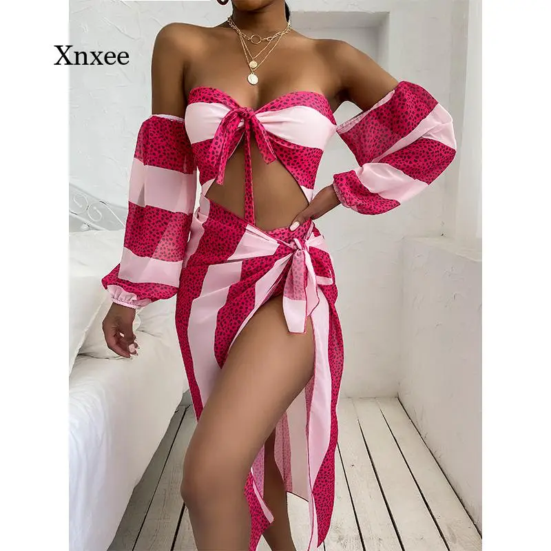 

2021 Summer Fashion New Cross-Border European and Beautiful Women's Printed Long-Sleeved Bikini Women