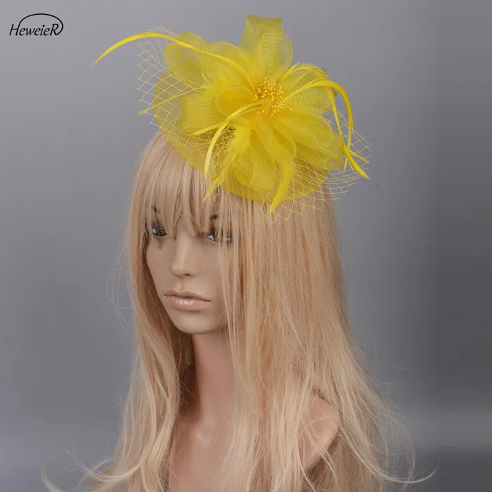 Yellow Женские головные уборы-вуалетки черного/оранжевого/желтого/цвета слоновой кости, Коктейльные заколки для волос ручной работы, аксессуары для волос, вечерние, Свадебные Заколки - Цвет: Yellow