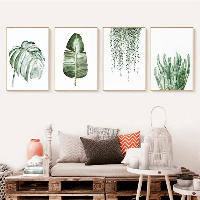 ART ZONE Tropical Plant Leaves Canvas Art Print Poster Nordic Green Plant Wall Pictures Kids Room ART ZONE Tropical Plant Leaves Canvas Art Print Poster Nordic Green Plant Wall Pictures Kids Room Large Painting No Frame