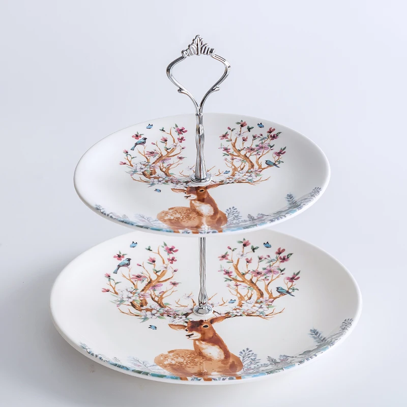 Silver Crown Plates Керамические фруктовые тарелки с оленем, тарелки для закуски, Рождественский олень, тарелка для торта, конфетное блюдо, фарфоровый поднос, посуда, украшение - Цвет: Silver Crown Plates
