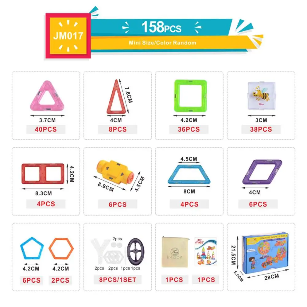 JOY MAGS Магнитный конструктор Набор для строительства модель и строительные игрушки магниты блоки Развивающие игрушки для детей Корабль из России - Цвет: 158pcs mini size
