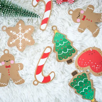 

50pcs Christmas Gift Tags Snowflake Candy Paper Tag Cards Gingerbread Man Xmas Tree Hanging Paper Label Gift Box Decoration Tags