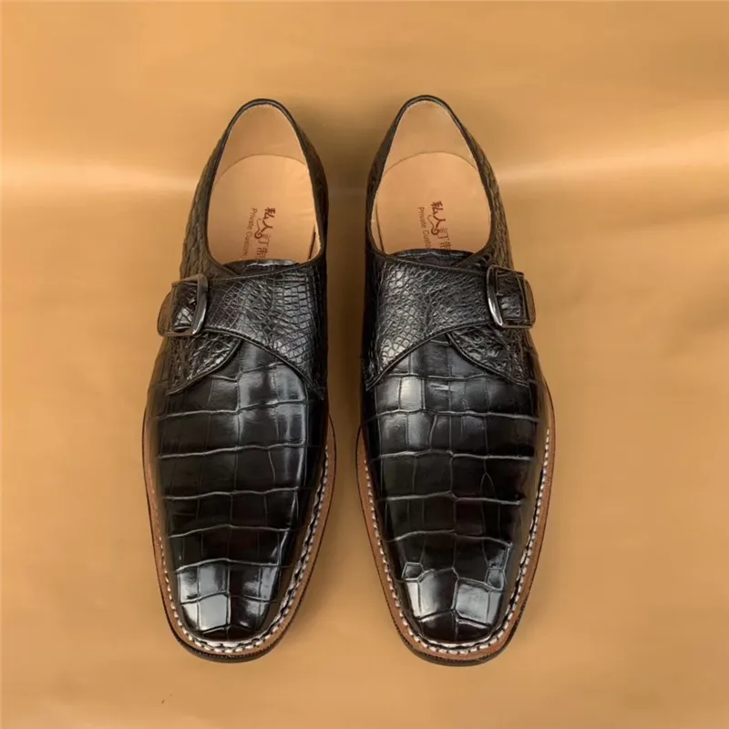 

Formal Style Authentic Exotic Crocodile Belly Skin Men's Handmade Shoes Genuine Alligator Leather Male Buckle Strap Suits Shoes