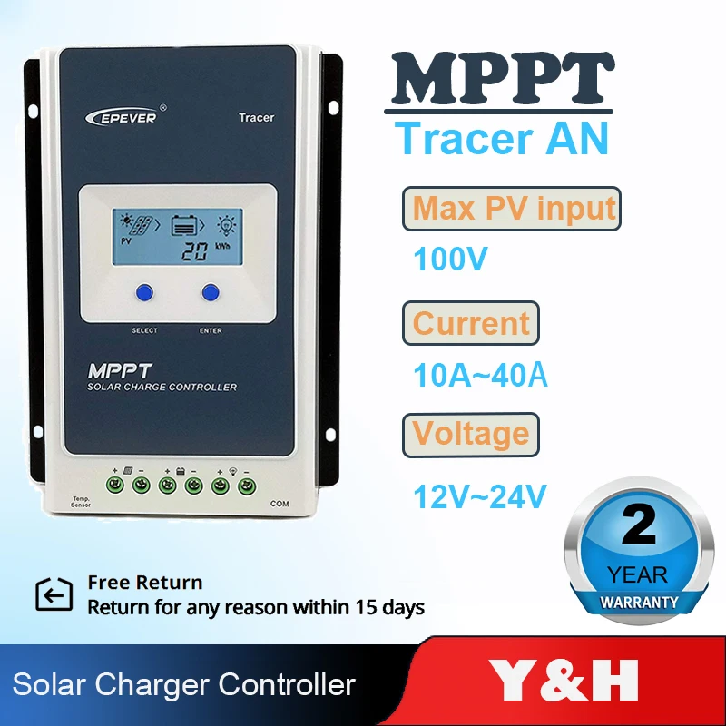 Контроллер заряда солнечной батареи EPever MPPT 40A/30A/20A/10A ЖК-Регулятор с черной