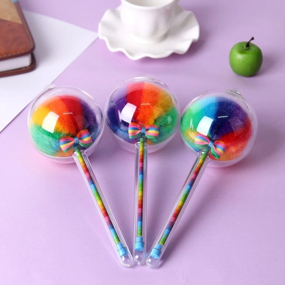 

1Pcs Promotional Kawaii Creative Color Gel Pens with Fluffy Ball for Decoration Stationery School Supplies