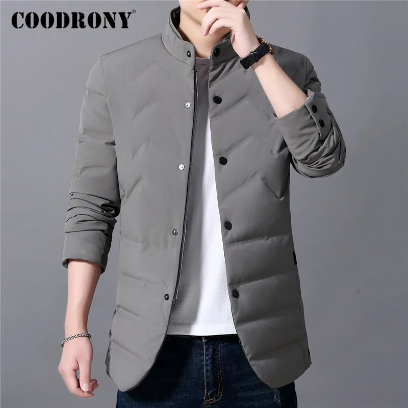 Хаки Бренд COODRONY, мужская куртка-пуховик на утином пуху, деловая повседневная куртка со стоячим воротником, Мужские осенне-зимние мягкие теплые куртки, верхняя одежда 98027 - Цвет: Хаки