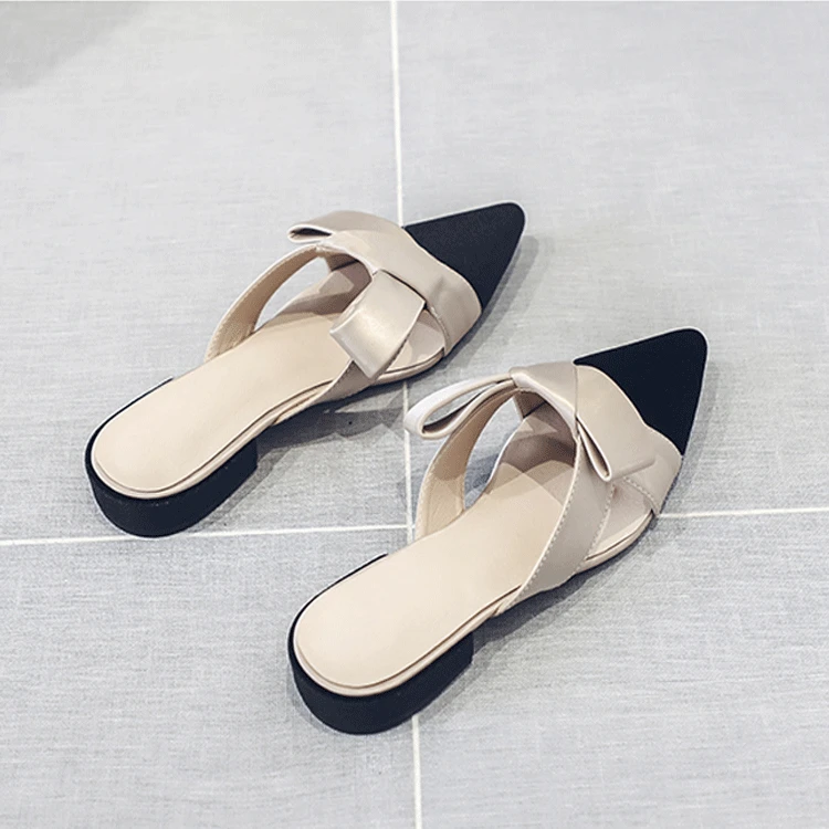 

2019 Autumn New Style Muller Outer Wear Sandals Women's Versatile Pointed Flat Loafers Closed-toe Shoes Women's