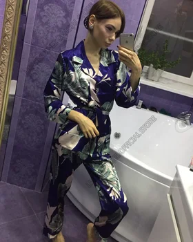

Lisacmvpnel Lente Afdrukken Patroon Vrouwen Pyjama Set Rayon Nachtkleding Lange Mouw Broek Twee Papier Pak