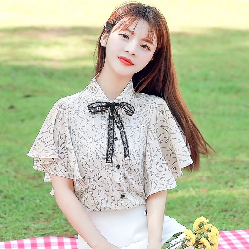 Женские топы и блузки рубашка с принтом женский модный плиссированный шифоновый