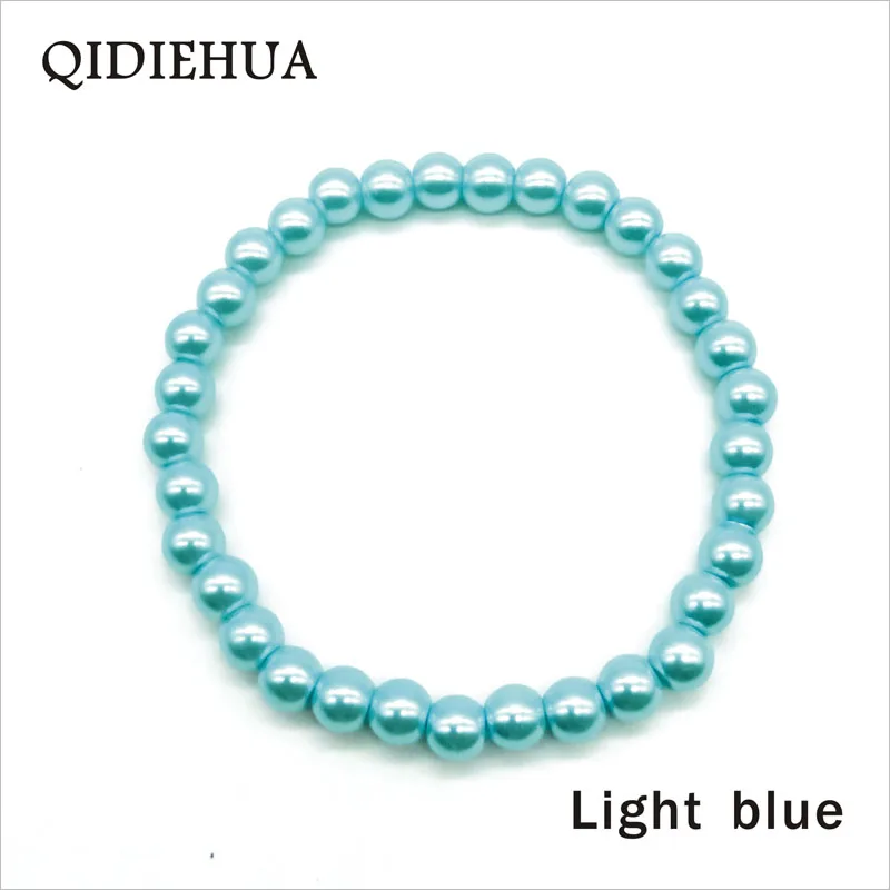 2pcs light blue 2 шт./лот, модные эластичные браслеты, имитация стекла, жемчуг, браслет для пары браслет из бисера ручной работы для женщин, 6 мм, браслет с подвесками - Окраска металла: 2pcs light blue