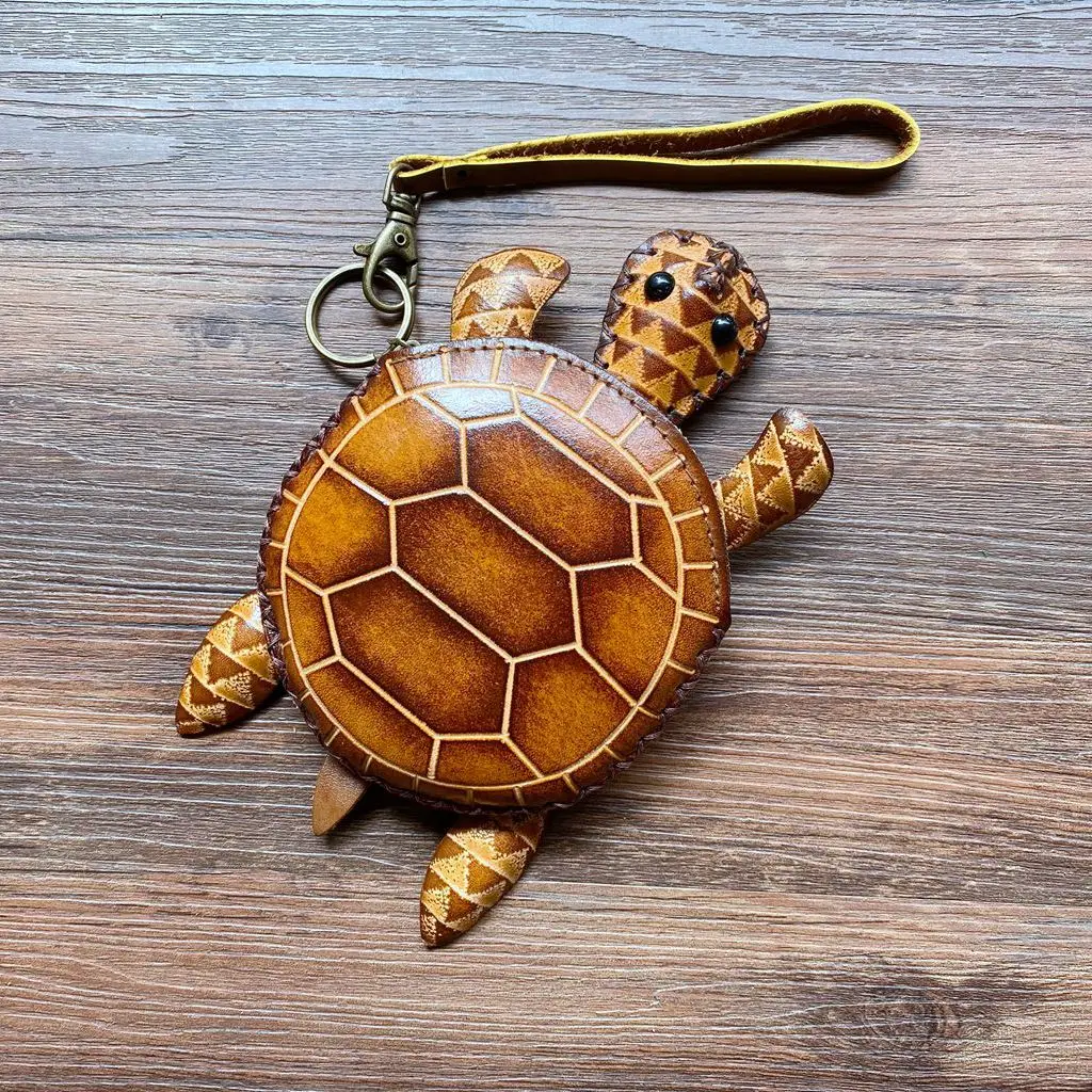 

cartoon genuine leather wallet handmade coin bag animal tortoise wallet mini bag cute