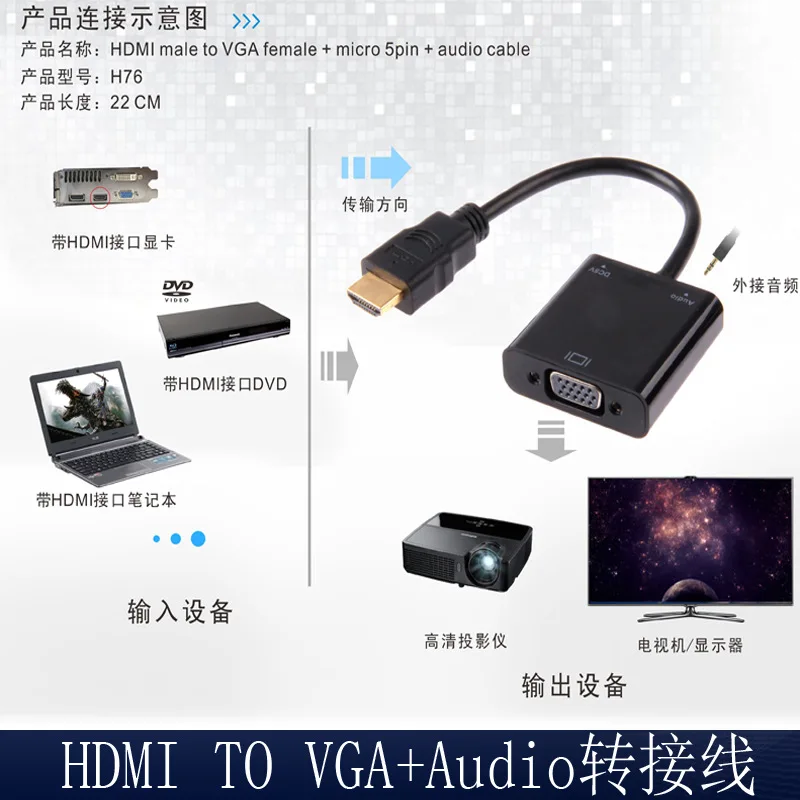 HDMI к VGA кабель с аудио Micro HDMI к VGA+ аудио с блоком питания Кабель-адаптер