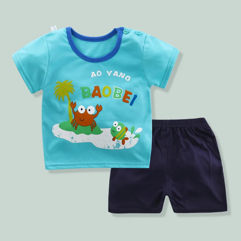 Luan Blanco/летние костюмы для малышей хлопковые детские комплекты с короткими рукавами Топы+ штаны, костюм для мальчиков одежда с рисунком для маленьких мальчиков - Цвет: 11