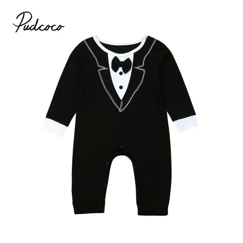 

Newborn Baby Boys Gentleman Formal Suit Bow Cotton Soft Romper Jumpsuit Party 0-18 Months Outfit Clothes