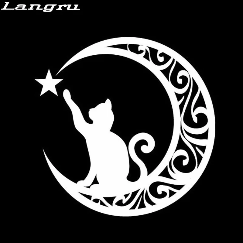 Langru 15*15 см милый кот трогательная Звезда Луна виниловые декоративные наклейки автомобильное окно наклейки Животные узор аксессуары Jdm