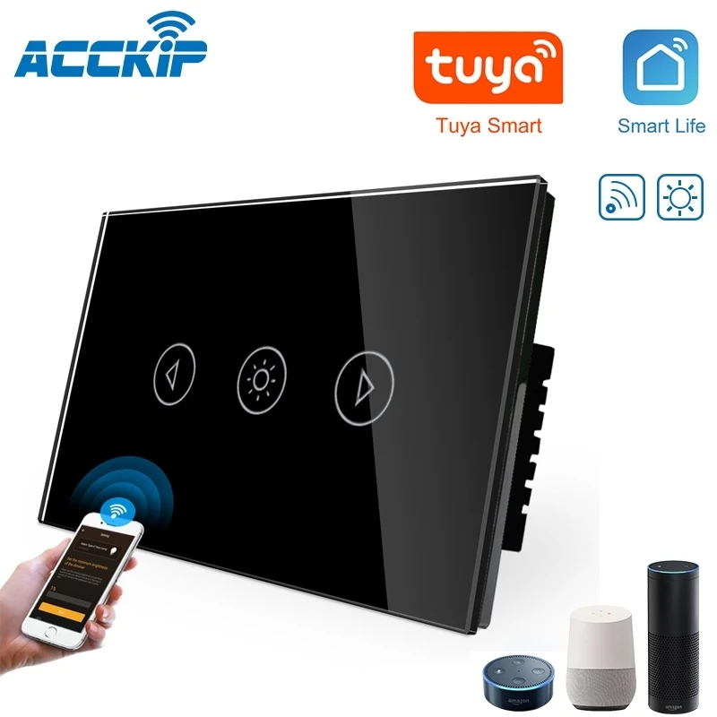 US Black ACCKIP плавное затемнение 220 V/110 V Умный Wifi диммер сенсорный светильник с лампочкой domotica hogar wifi Умный переключатель - Цвет: US Black