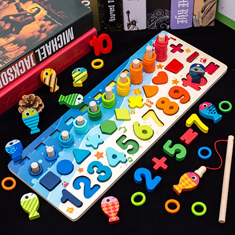 Baby toys Preschool Wooden Montessori busy board Feature math fishing Game preschool Baby Kids Development Practice and Senses