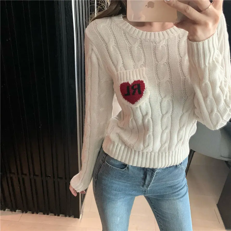 

GRUIICEEN Autumn Spring Knitted Heart Sweater Long Sleeve Round Neck Sweaters and Pullovers 2020 Newest Fashion G1863