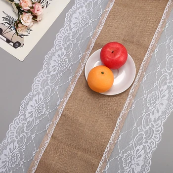 

Burlap Table Runner Cream Lace Table Cover for Rustic Country Outdoor Party, Kitchen, Restaurant, Summer Fall Wedding Farmhouse