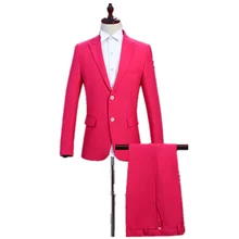Хит, вечерние Свадебный или Выпускной костюм, модный мужской деловой костюм, с отворотом, тонкий, Повседневный, розовый, красный, однотонный, костюм, комплект(пальто+ штаны