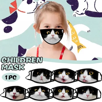 

1PC Child Cartoon Cat Print Face Mask Washable Reusable Masks For Kids Protective Face Mask Windproof Anti-ultraviolet Masks
