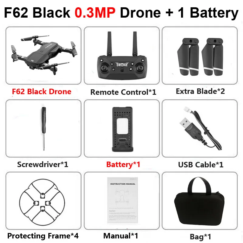 F62 складной Профессиональный Дрон с 4K двойной камерой Wi-Fi FPV оптический поток Follow Me RC вертолет Квадрокоптер игрушки X12S SG106 - Цвет: F62 B 0.3MP 1B B