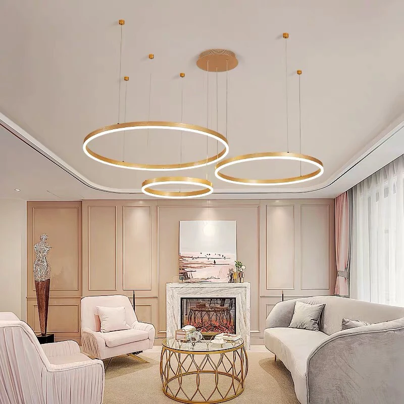 Modern Circle Rings LED Chandelier Acrylic Aluminum Body Pendant lights for Living room Dining Foyer Bedroom home Decor | Лампы и