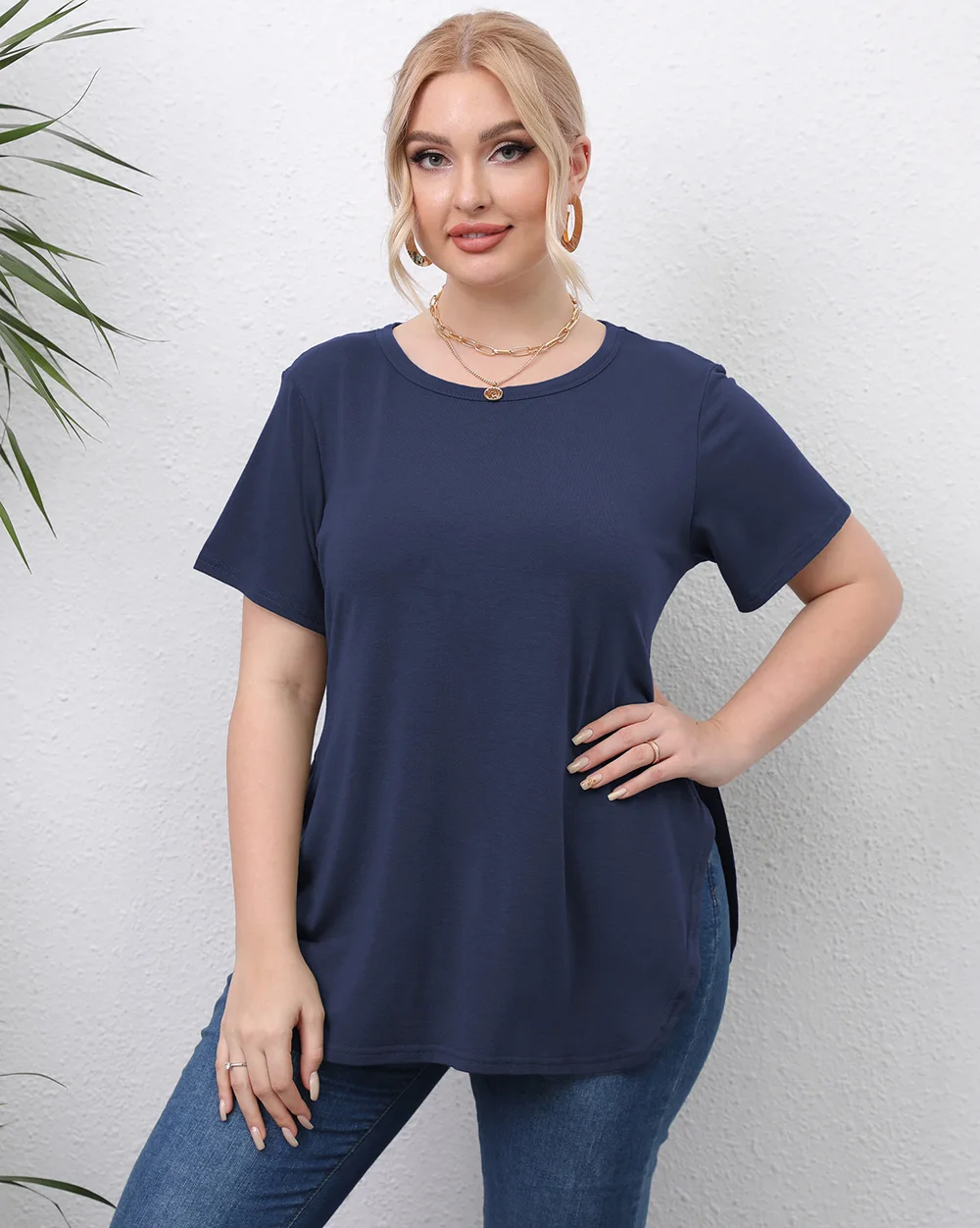 GIBSIE Plus Size O-Neck Women Split Side Solid T-Shirt Casual Summer Short Sleeved Tee 3xl 4xl Women Basic Tops Pulovers Clothes summer dresses