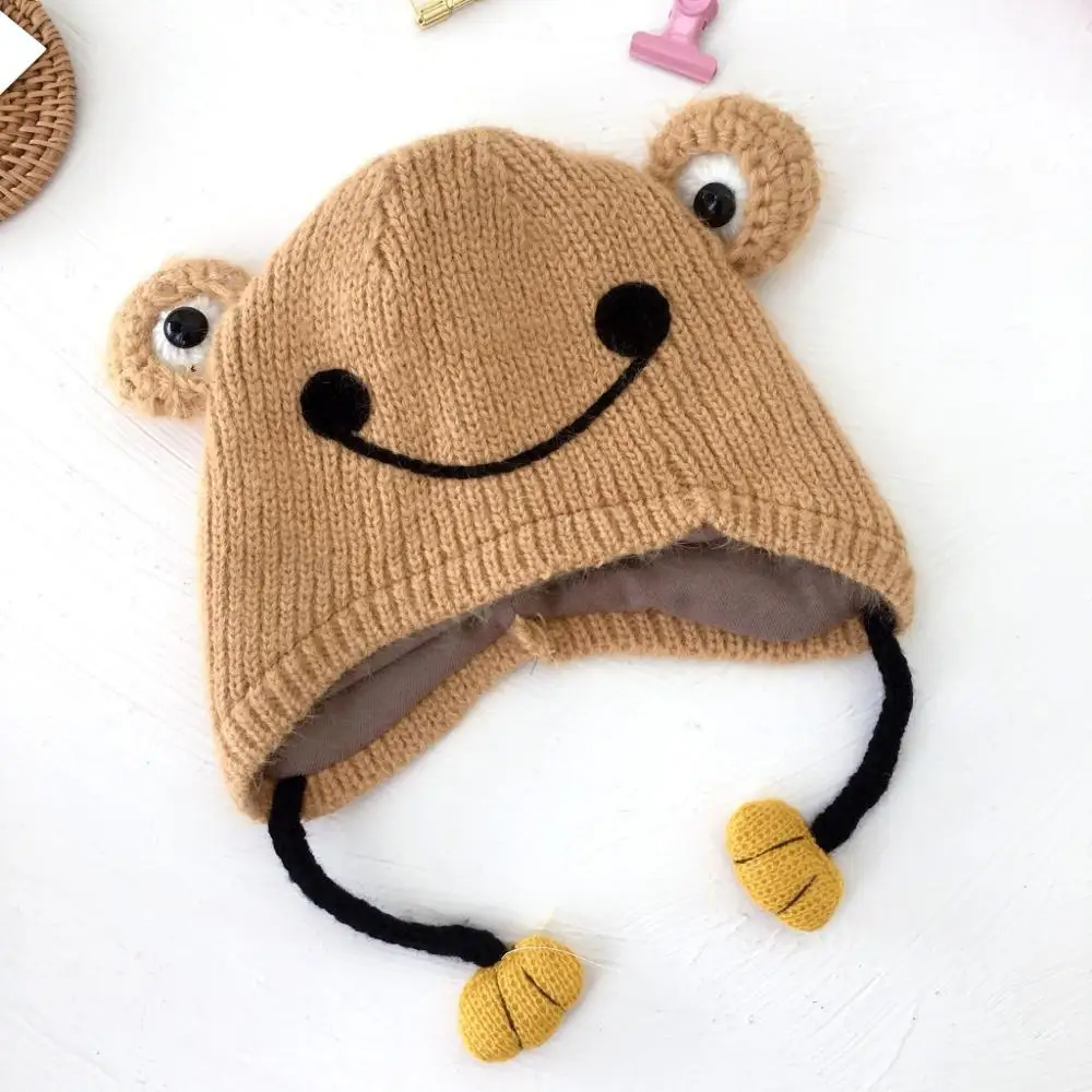 Детские шапочки Skullies Beanies для мальчиков и девочек, зимняя однотонная шапка с ушками лягушки из мультфильма, теплые эластичные модные аксессуары - Цвет: 3