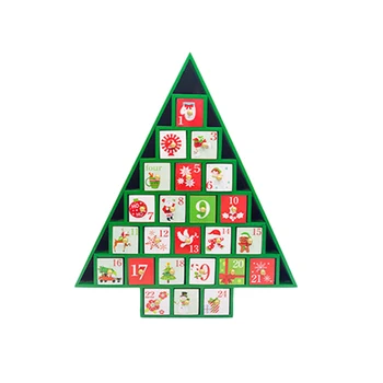 

Christmas Wooden Countdown Calendar Painted Christmas Tree Calendar Candy Gift Storage Box Home Decoration Drawer Rack Green