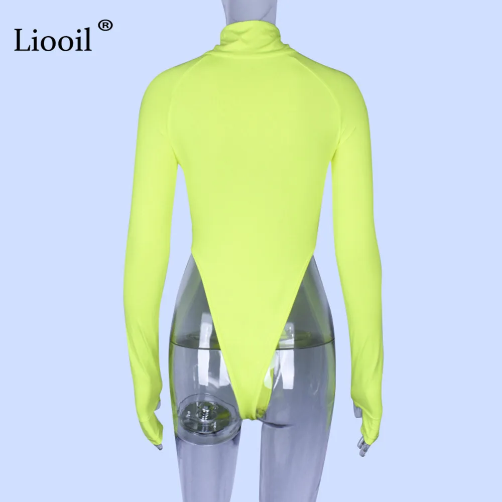 Liooil, Черный боди, сексуальный комбинезон, Клубная одежда, облегающий боди, топы для женщин,, длинный рукав, водолазка, вечерние, облегающие комбинезоны