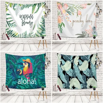 

Tropical Leaves Flamingo Pink Tapestry Wall Hanging Cactus Decoracion Dorm Room Beach Mat Decor Home Mural Installation Package