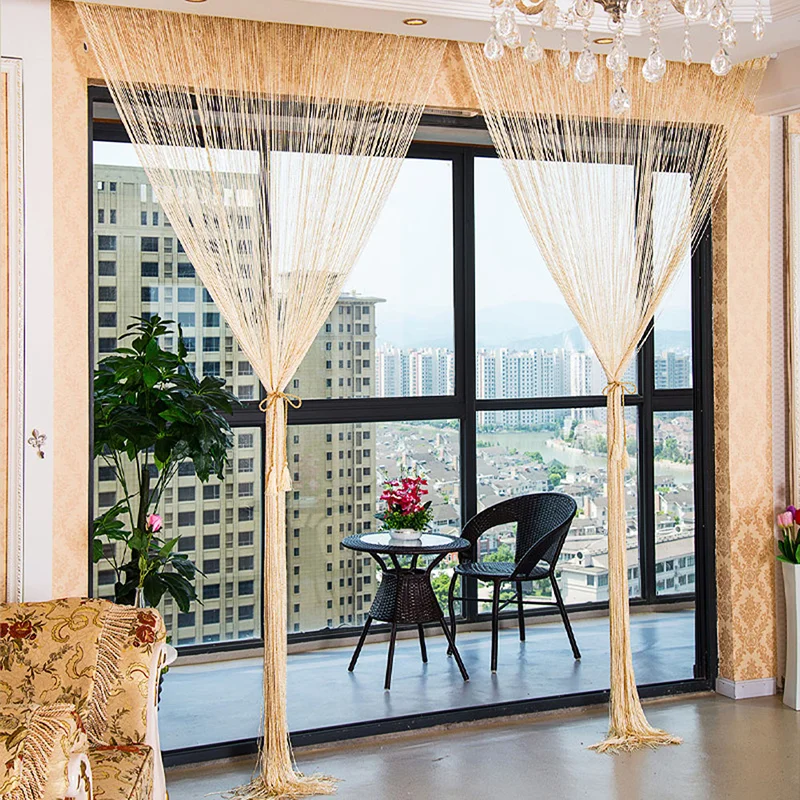 1x2m New Shiny Tassel Silver Line String Curtain Valance Living Room Divider Wedding DIY Home Decor