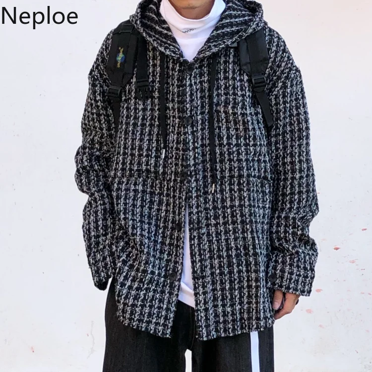 Neploe, винтажный твидовый кардиган, пальто с капюшоном, для женщин и мужчин, негабаритная куртка, новинка, длинный рукав, Harajuku, верхняя одежда, пальто, 56557