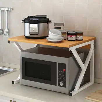 

Kitchen Microwave Oven Rack Multi-usage Home Storage Shelf Rack 2-Tiers Kitchen Counter Shelf Organizer Tableware Space Saver