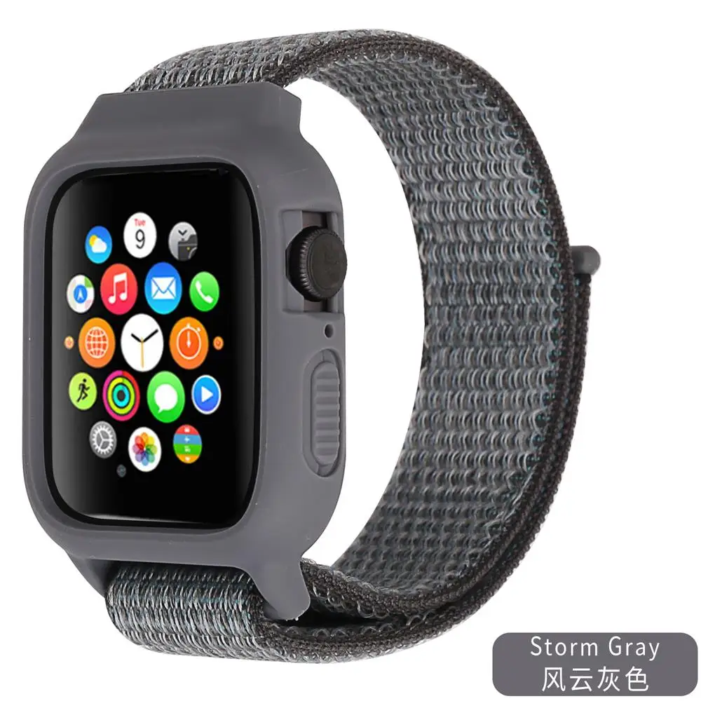 Storm gray Чехол+ ремешок для часов apple watch band iwatch 5 4 3 pulseira correa apple watch 42 мм 44 мм 38 мм 40 мм нейлоновый браслет+ силиконовый чехол - Цвет ремешка: Storm gray