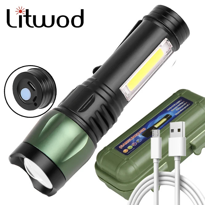 

LED Flashlight 3 Modes Built in Battery Super Bright XP-G Q5 USB Rechargable Mini Torch Waterproof Portable COB Camping Light