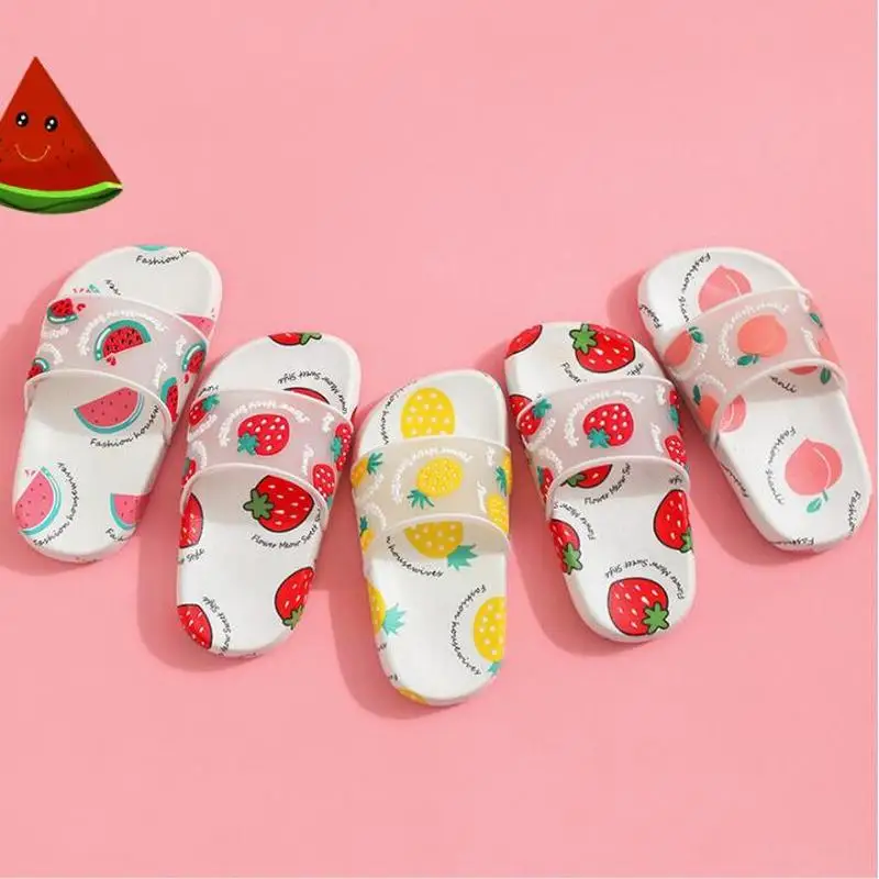 Zapatillas de verano para niñas, Chanclas de Fruta de dibujos animados, piña y fresa, Peach