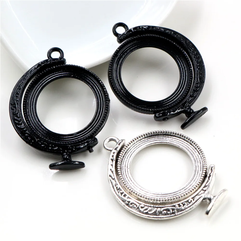 

5 шт., 25 мм, внутренний размер, вращение, двойная сторона, черный, посеребренный цвет, камея, кабошон, основа, подвеска, новая мода